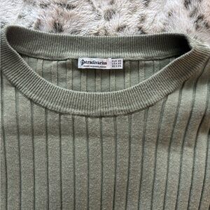 Stradivarius Sage Green Cropped Sweater